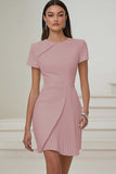 White Round Neck Satin Bodycon Short Sleeve Work Dress