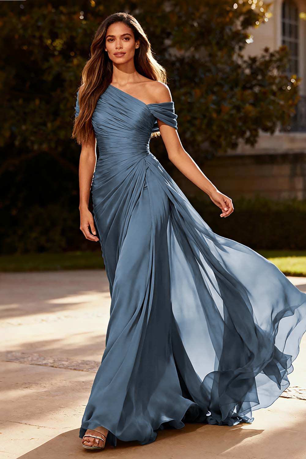 Zapakasa Women Simple Dusty Sage Chiffon Long Formal Dress with Side Cape A Line One Shoulder Ruched Evening Dress Zapakasa Women Simple Dusty Sage Chiffon Long Formal Dress with Side Cape A Line One Shoulder Ruched Evening Dress