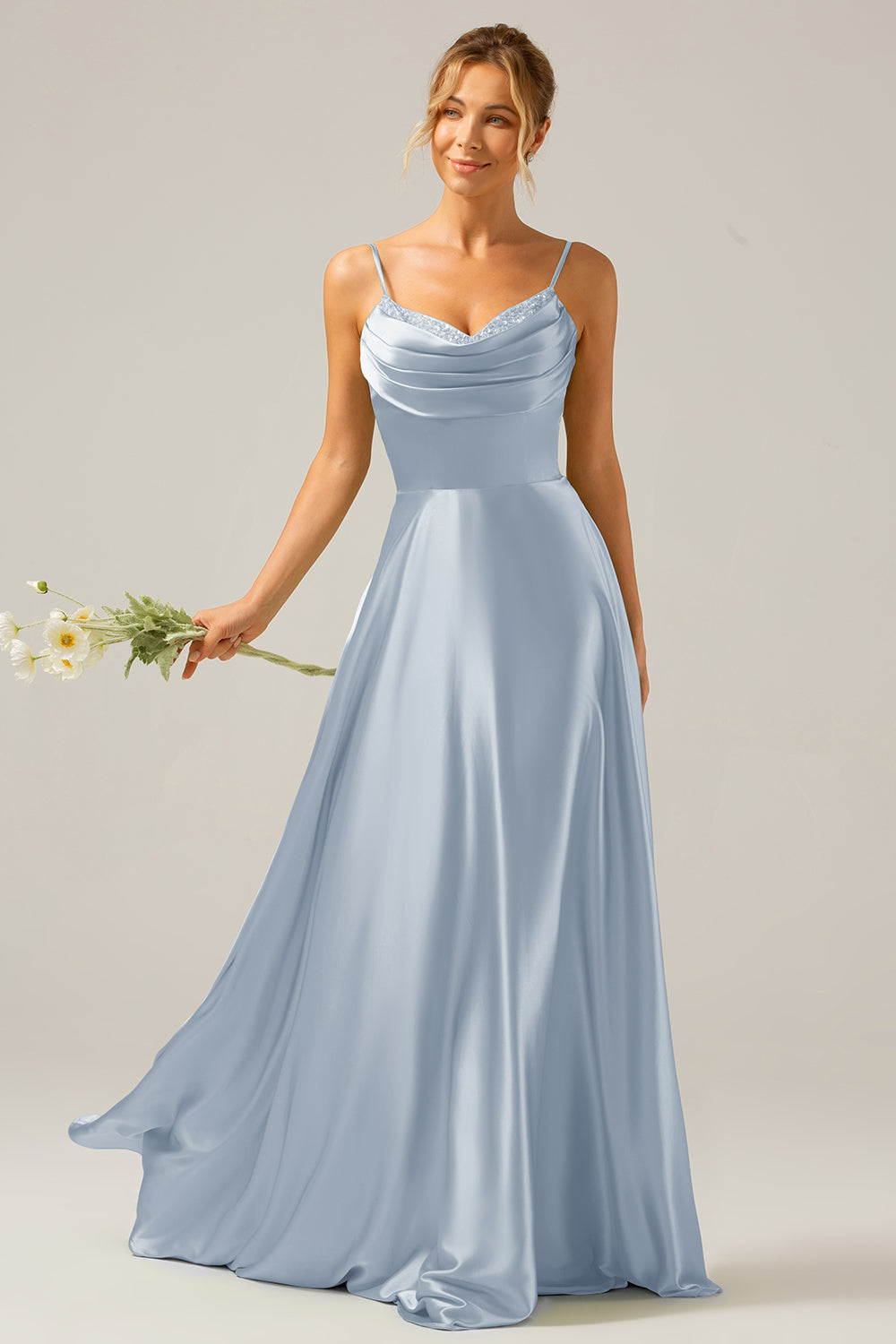 Zapakasa Women Dusty Sage Bridesmaid Dress with Pleated A Line Cowl Neck Satin Long Prom Dress Zapakasa Women Dusty Sage Bridesmaid Dress with Pleated A Line Cowl Neck Satin Long Prom Dress