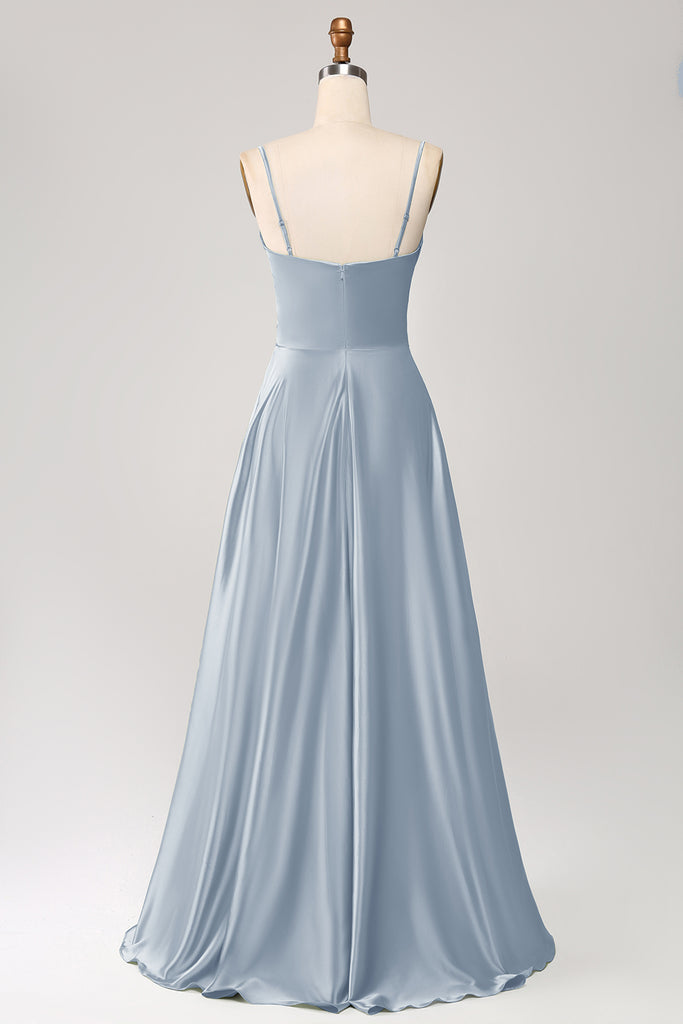 Dramatic V-neck Pleated Long Gown with Slit Dusty Sage