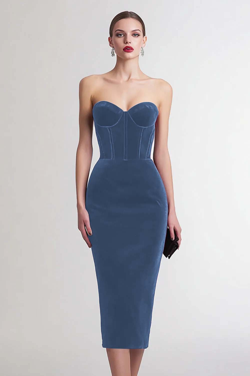 Zapakasa Women Burgundy Velvet Midi Corset Holiday Party Dress Bodycon Sweetheart Strapless Semi Formal Dress Zapakasa Women Burgundy Velvet Midi Corset Holiday Party Dress Bodycon Sweetheart Strapless Semi Formal Dress