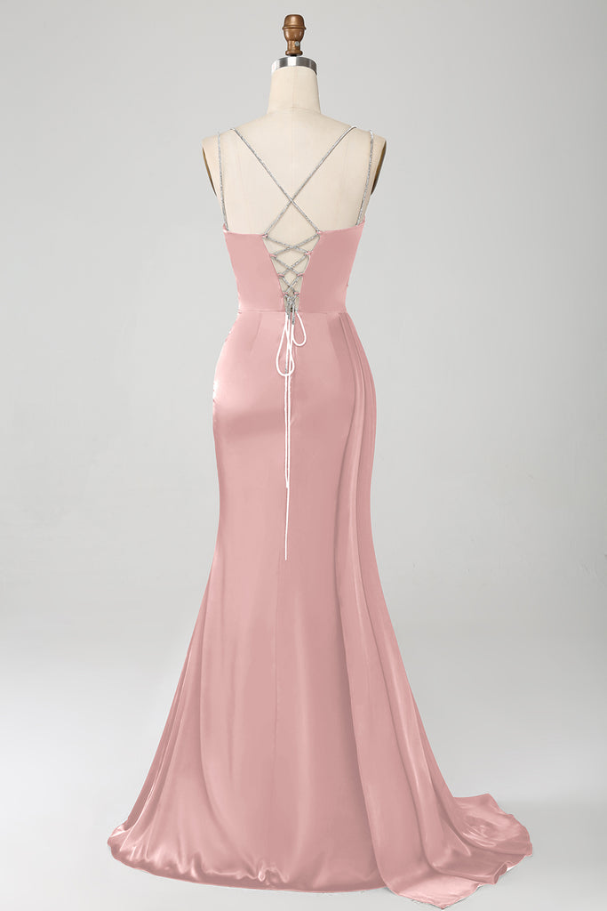 Khaki Mermaid Strapless Corset Pleated Prom Dress main image 1