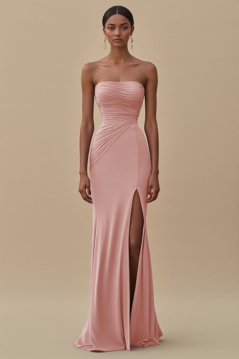 Elegant Black Sheath Chiffon Strapless Long Formal Dress with Slit
