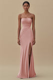 Elegant Black Sheath Chiffon Strapless Long Formal Dress with Slit
