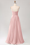 Dusty Sage A Line Cowl Neck Satin Long Prom Dress with Pleated