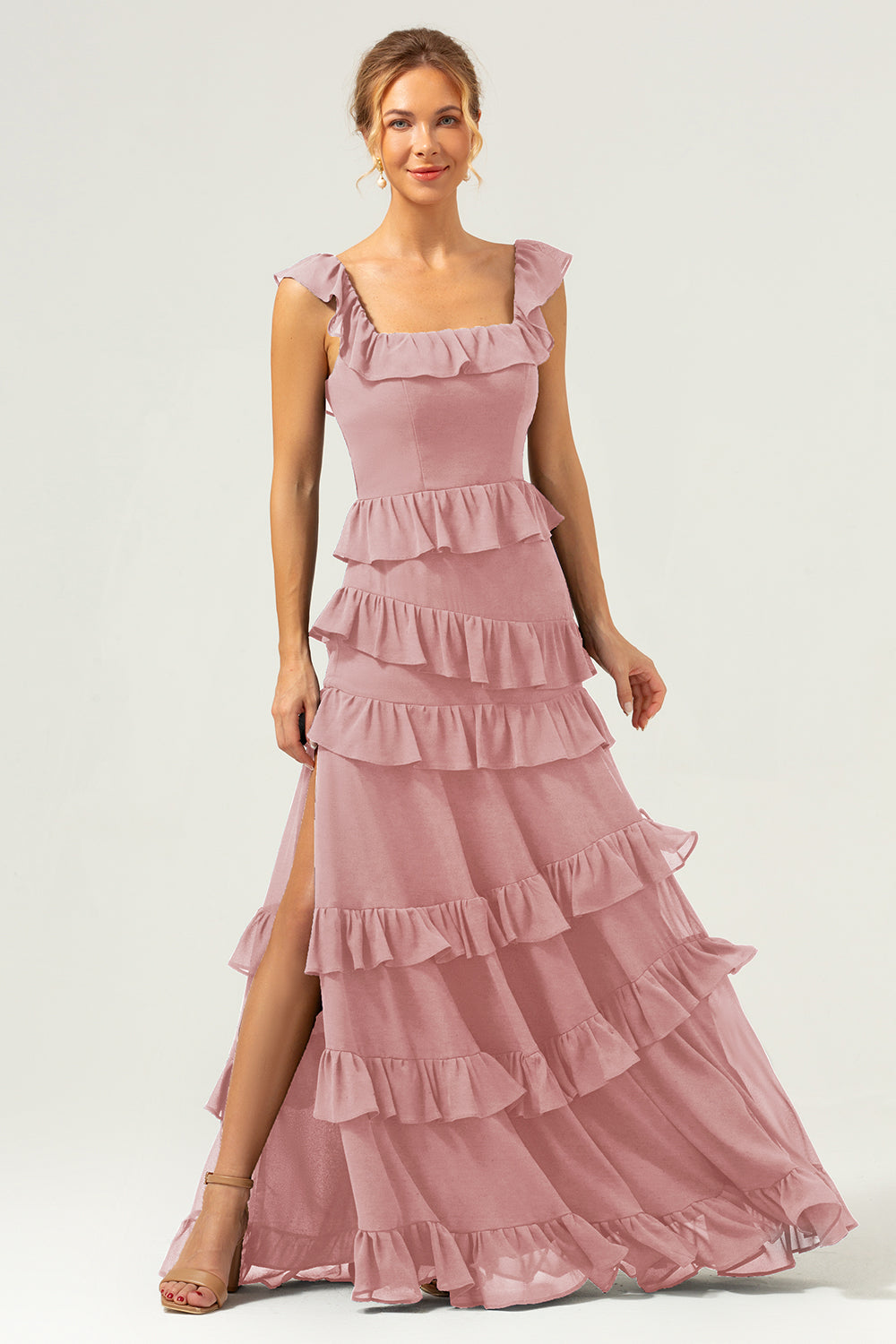 Zapakasa Women Burgundy Long Bridesmaid Dress Square Neck Tiered A-Line Chiffon Wedding Party Dress Zapakasa Women Burgundy Long Bridesmaid Dress Square Neck Tiered A-Line Chiffon Wedding Party Dress
