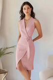 Dusty Sage Satin V-Neck Sleeveless Bodycon Short Work Blazer Dress