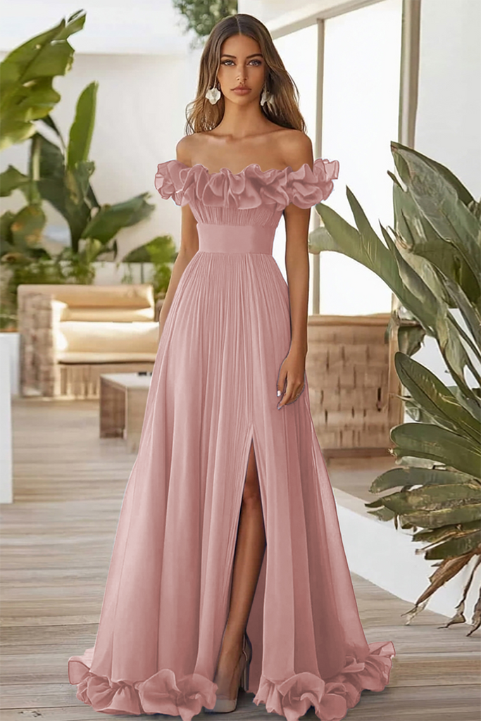 Chiffon Wrap-Front Beaded Long Sleeve Formal Dress Dark Navy main image 1