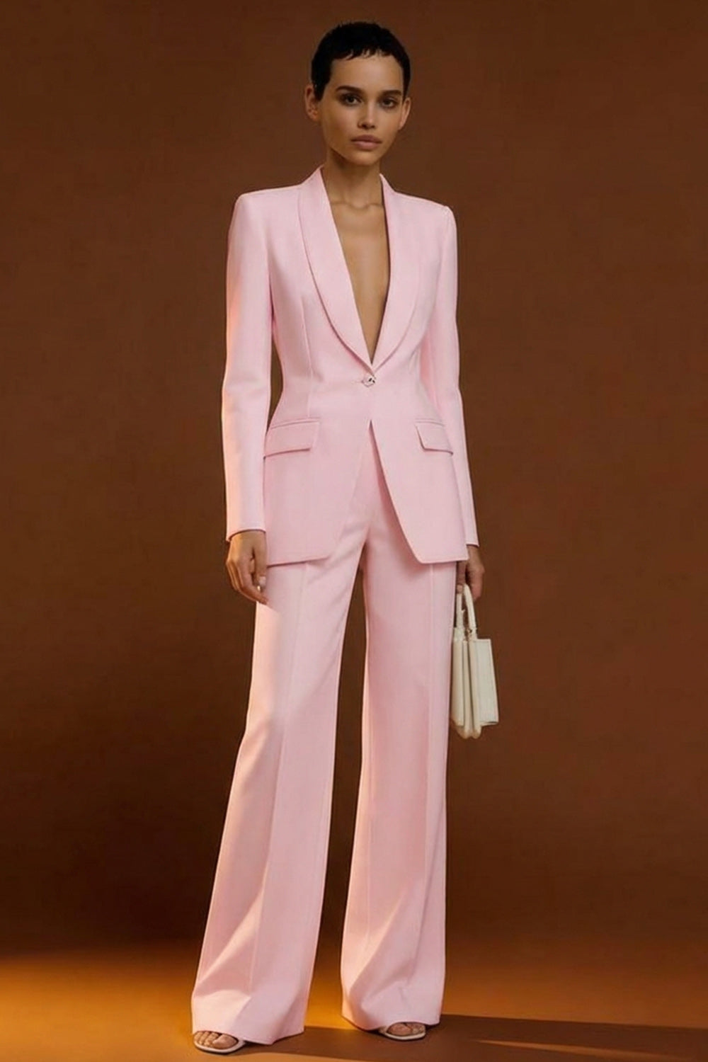 2 Piece Ivory Satin One Button Single Breasted Shawl Lapel Business Suits