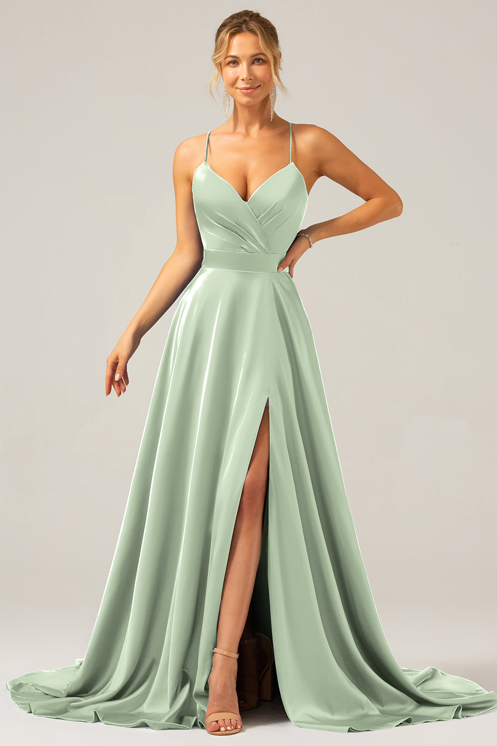 Zapakasa Women Satin Dusty Rose Prom Dress with Slit A Line Spaghetti Straps Long Bridesmaid Dress Zapakasa Women Satin Dusty Rose Prom Dress with Slit A Line Spaghetti Straps Long Bridesmaid Dress