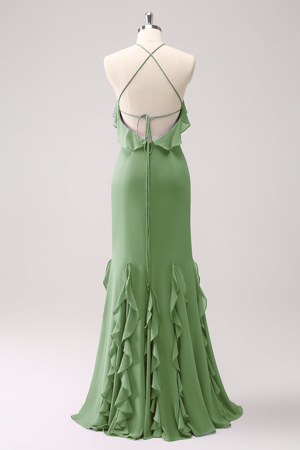 ZAPAKASA Women Dusty Sage Mermaid Halter Ruffle Chiffon Long Bridesmaid Dress ZAPAKASA Women Dusty Sage Mermaid Halter Ruffle Chiffon Long Bridesmaid Dress