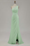 Ivory Ruched One Shoulder Beach Maxi Rehearsal Dinner Dress with Slit