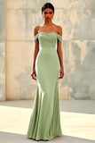 Dusty Sage Mermaid Off Shoulder Chiffon Long Formal Dress