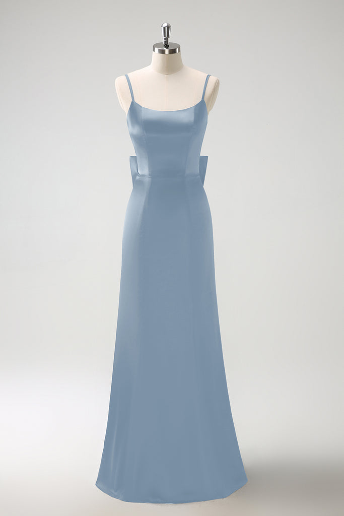 Simple Spaghetti Strap One Shoulder Mermaid Black Bridesmaid Dresses with Side Slit, BG377