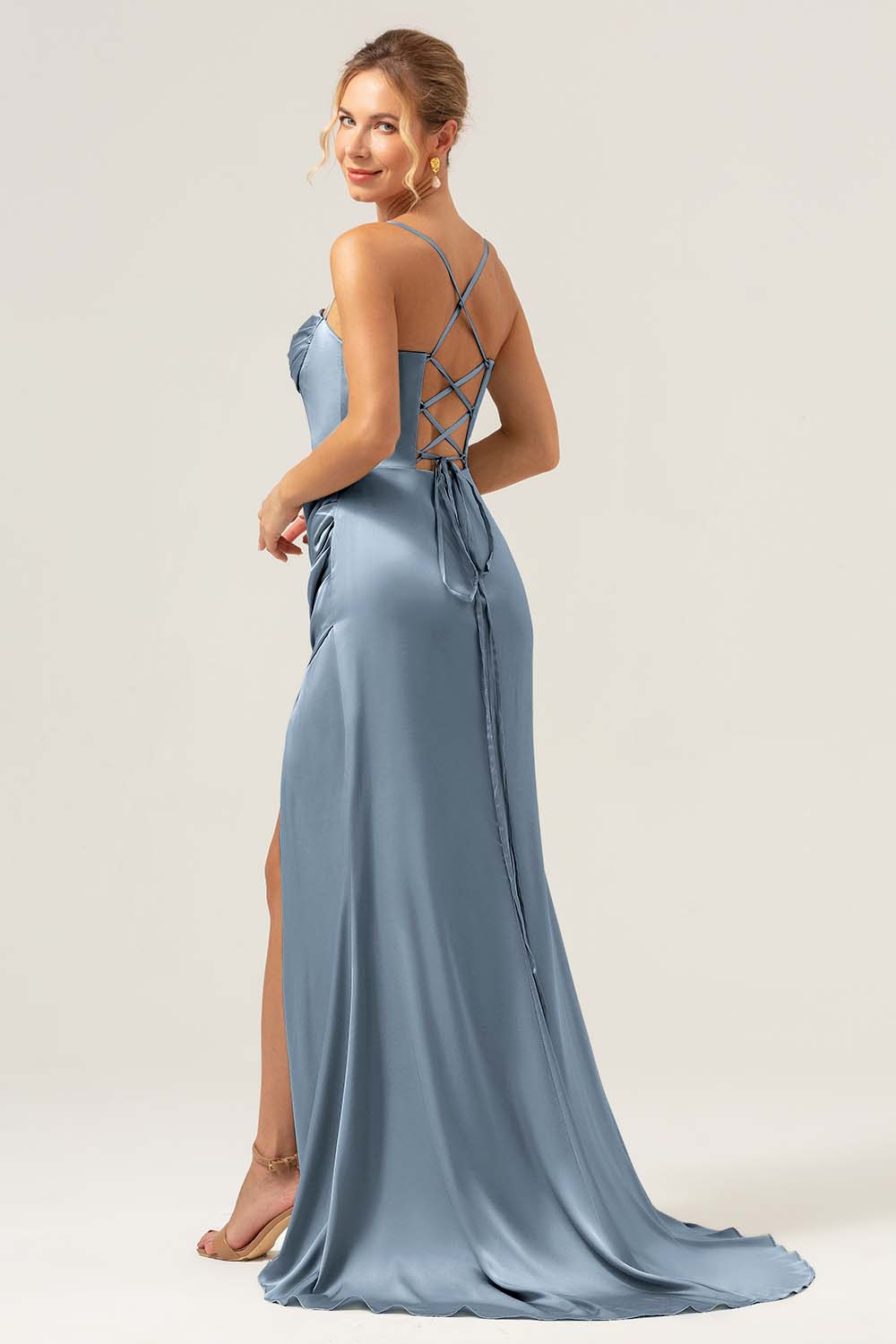 Sage Corset Long Bridesmaid Dress with Slit