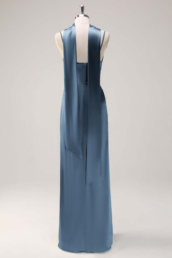 Spaghetti Straps Sweetheart Neck Sheath Slit Dress Royal Blue main image 1