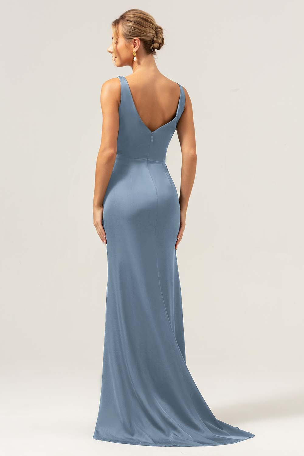 Dark Green V-Neck Long Bridesmaid Dress with Slit