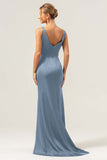 Dark Green V-Neck Long Bridesmaid Dress with Slit