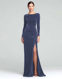 Burgundy Boat Neck Velvet Ruched Long Sleeves Holiday Party Dress