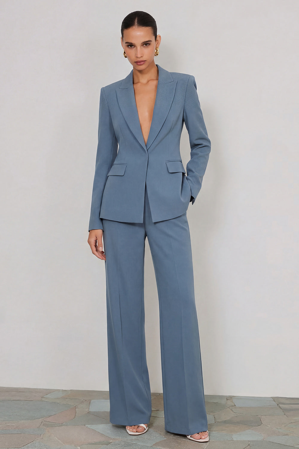 2 Piece Ivory Peak Lapel Long Sleeves Business Suits
