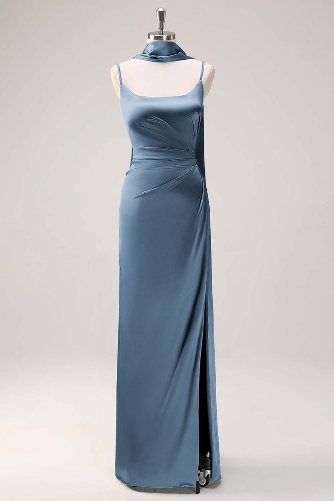 Spaghetti Strap Sheath Satin Bridesmaid Dress in Ruby Red main image 1