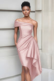 Ruffled One Shoulder Tight Burgundy Knee Length Gala Dress