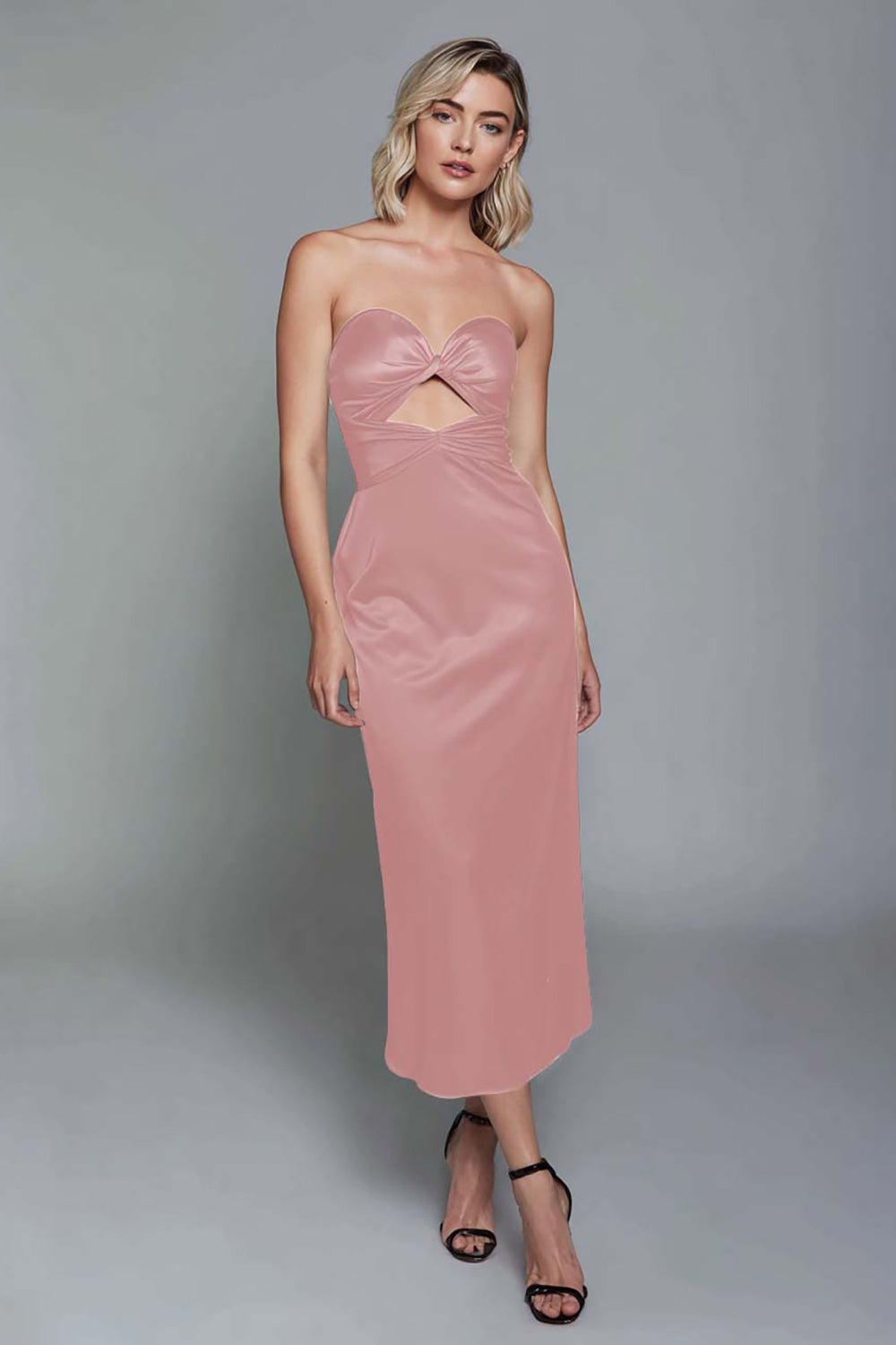 Dusty Blue Sweetheart Sheath Cut Out Satin Ankle Length Formal Dress