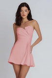 Ivory Strapless Satin Ruched Short A-Line Graduation Dress