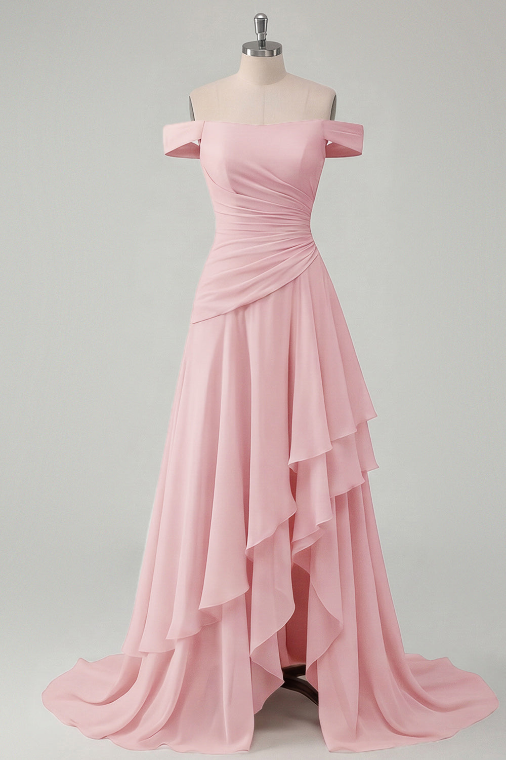 Ruched A Line Off the Shoulder Butter Yellow Ruffled Prom Dress with Slit