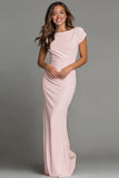 Navy Mermaid Boat Neck Long Formal Dress with Sleeves