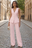 2 Piece Fuchsia V-Neck Single Breasted Business Suits