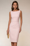 Navy Boat Neck Pencil Short Work Dress