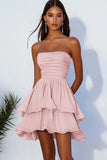 Sky Blue Chiffon Square Neck Short Graduation Dress with Ruffles