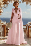 Ivory Deep V-Neck Cut Out Bridal Jumpsuits with Cape