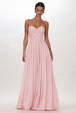Yellow Chiffon Pleated A Line Sweetheart Long Formal Dress