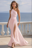 Ivory Ruched One Shoulder Beach Maxi Engagement Dress with Slit