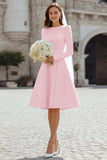Ivory Satin Short A Line Wedding Dress with Sleeves