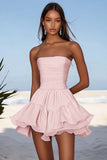 Sky Blue Strapless Chiffon Short Graduation Dress with Ruffles
