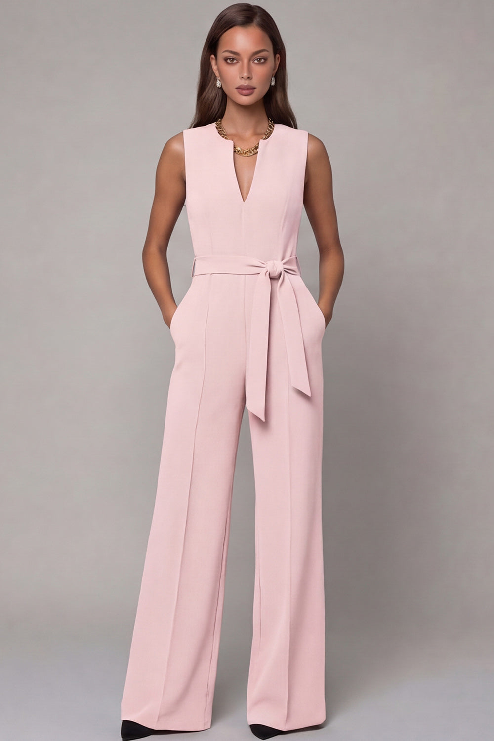 Navy Satin Slim Fit Work Jumpsuits with Pockets
