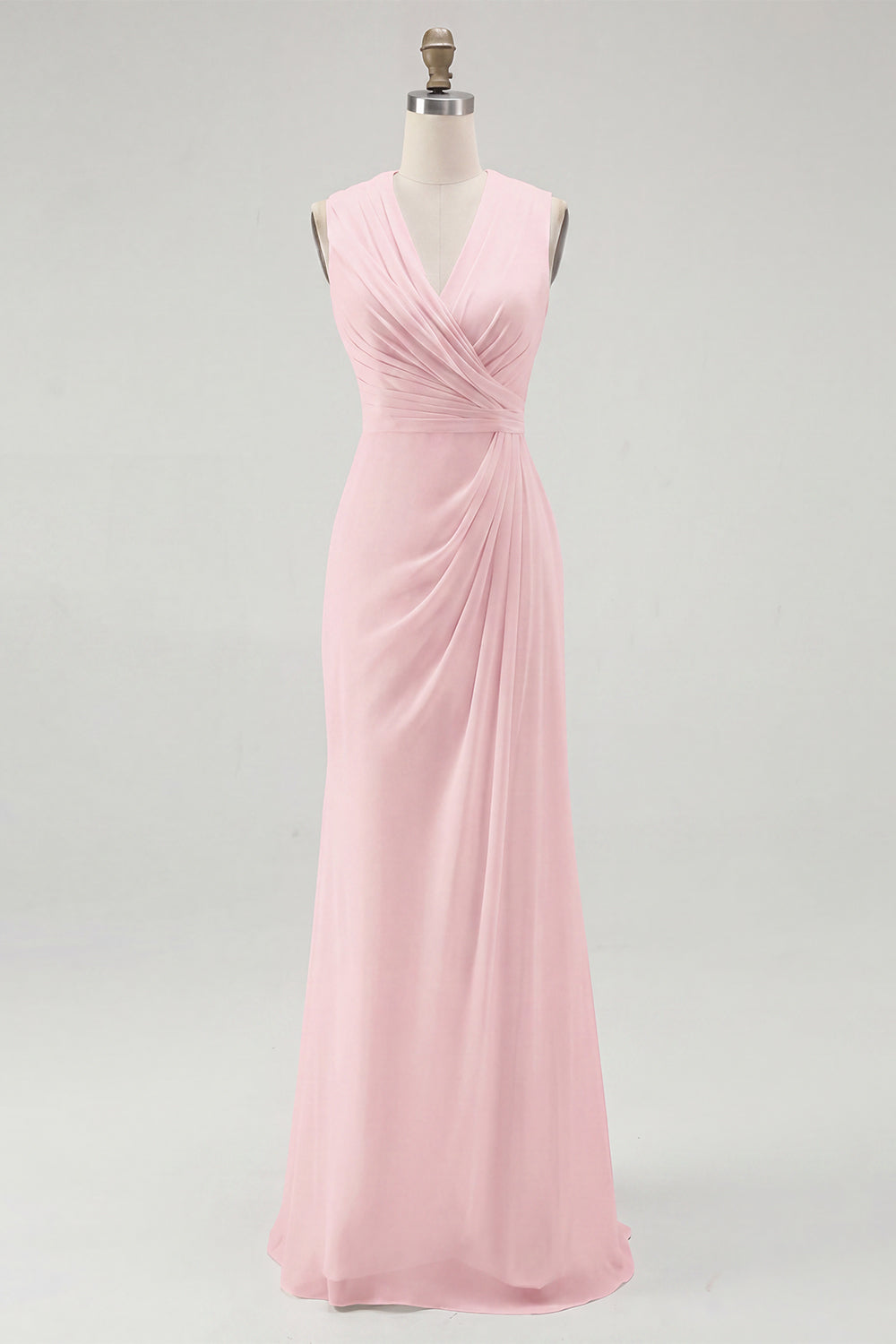 White Chiffon V-Neck Sheath Sleeveless Long Rehearsal Dinner Dress