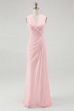 White Chiffon V-Neck Sheath Sleeveless Long Rehearsal Dinner Dress