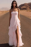 Ivory Strapless A Line Maxi Beach Wedding Dress with Ruffles