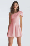 Simple Ivory Satin One Shoulder Short A-Line Graduation Dress