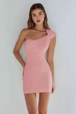 Ivory Satin One Shoulder Short Tight Graduation Dress