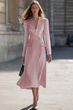 Sky Blue Peak Lapel Pencil One Button Midi Blazer Dress with Sleeves