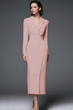 Simple Ivory Pencil Shawl Lapel Long Blazer Dress with Sleeves