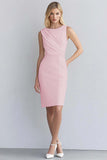 Ivory Bodycon Scoop Neck Sleeveless Ruched Short Work Dress