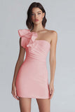 Ivory One Shoulder Satin Short Tight Graduation Dress