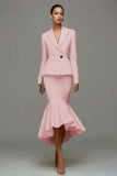 Ivory Satin Notched Lapel 2 Piece Midi Business Suits with Ruffles