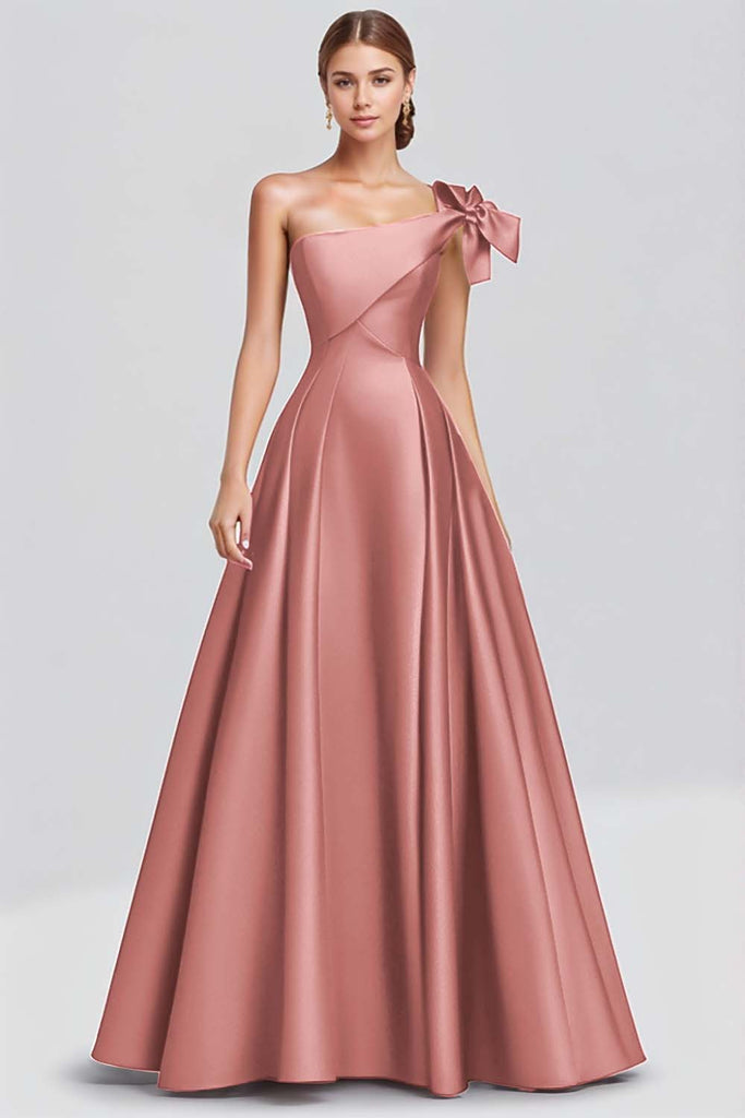A-line V-neck Long Satin Dresses with Pockets Fuchsia